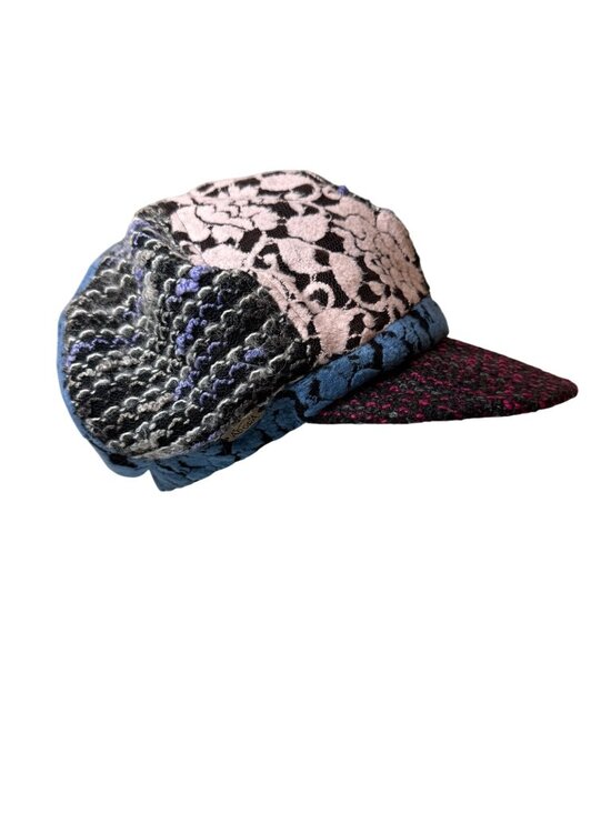 Y2K Adora Wool Patchwork Newsboy Cap Hat Multicolor Pink Blue Black Floral Brim